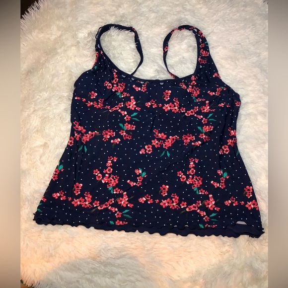 Lascana Blue and Red Floral Fitted Ruffled Camisole Bikini top size 38D NWOT - Picture 2 of 11